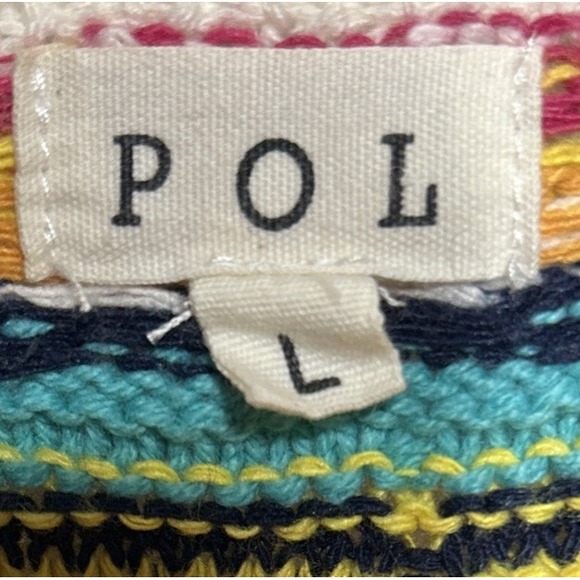 POL Striped Crochet Cropped Top Cream Yellow Pink Turquoise Women's Size Large‎ - Picture 7 of 8